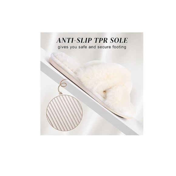 Women's Cross Band Slippers Fuzzy Soft House Slippers Plush Furry Size 9 - Picture 2 of 11